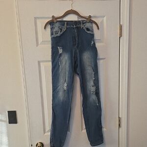 Women's Distressed Blue Skinny Jeans
